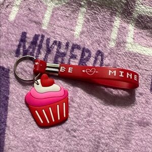BE MINE Red and Pink Cupcake Keychain